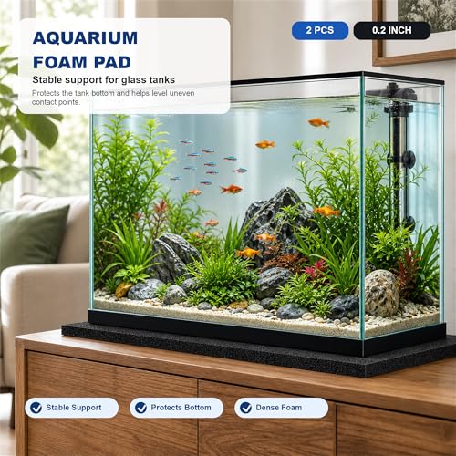 2 PCS Aquarium Foam Pad, 24 x 48 in, 5mm Fish Tank Leveling Mat | Neoprene Foam, Easy to Cut, Cushion Support for Glass, Rimless, Planted and Turtle Aquariums