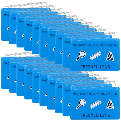 Frienda 50 Pcs Pocket Magnifying Glass 4X Fresnel Lens Credit Card Pocket Magnifier Plastic Ruler Starting Fire Emergency Bushcraft Outdoor Survival Leisure for Classroom Home Office (Blue) - color: Blue