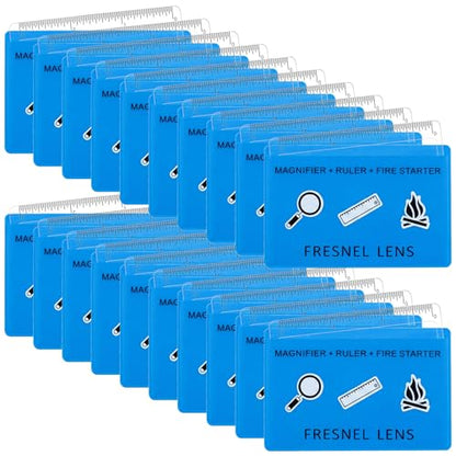 Frienda 50 Pcs Pocket Magnifying Glass 4X Fresnel Lens Credit Card Pocket Magnifier Plastic Ruler Starting Fire Emergency Bushcraft Outdoor Survival Leisure for Classroom Home Office (Blue) - color: Blue