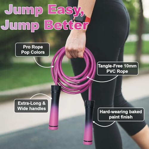 Weighted Jump Rope, 1LB Tangle-Free Ball Bearing Rapid Speed Skipping Rope for Men Women, Adjustable 9mm Cotton & PVC Rope with Alum Handle for Boxing MMA Weight-Loss Athletic Workout Fitness - color: Gradient Pink & Pink