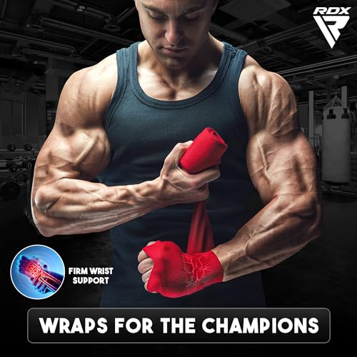 RDX Boxing Hand Wraps 4.5M / 180 Inches – Mexican Style Semi-Elastic MMA Inner Gloves - Wrist Support for Muay Thai, Kickboxing, BJJ, Karate - Thumb Loop & Hook and Loop Closure - Cotton & Nylon Blend - color: Blue