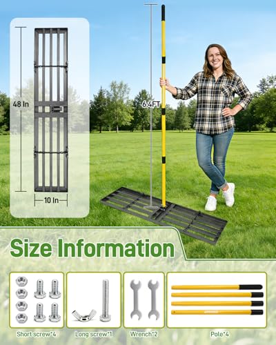 Lawn Leveling Rake, 48 Inch Yard Lawn Leveling for Soil with 78" Adjustable Steel Handle, Heavy Duty Effort Saving Landscape Lawn Leveler for Yard Garden Golf Course Soil Sand Dirt Grass - size: 48in