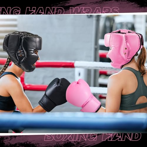 Kanayu 14 Pcs Boxing Gloves and Headgear Set for Beginners Youth 16 Ounce Boxing Gloves Headgear Helmet Hand Wraps Mouth Guards Equipment for Beginners Training Equipment Gifts - color: Black, Pink
