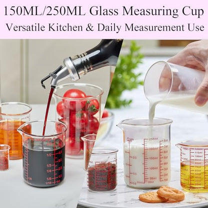 Ackers 7-Piece Glass Measuring Cup Set, Borosilicate Beaker Style Nesting Liquid Measuring Cups