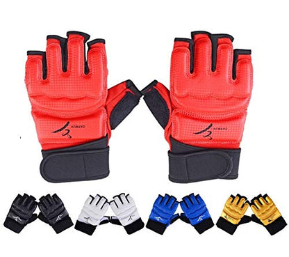 Men Kids Taekwondo Gloves Punch Bag Boxing Martial Arts MMA Sparring Grappling Muay Thai Training PU Leather Wrist Wraps Gloves (Large, Red)