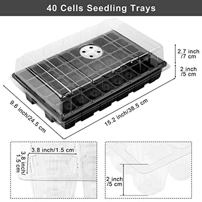 Elcoho 6 Pack Seed Starter Tray Kit 40 Cells Seedling Trays with Humidity Dome and Base Mini Propagator Plant Nursery Pots Total 240 Cells for Greenhouse Plants Growing, Black - color: Black