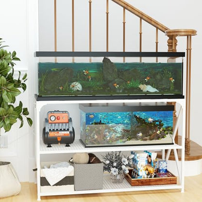 55-75 Gallon Fish Tank Stand, 49.2 x 19.7x 31.5 Inch,Industrial Aquarium Stand with Power Outlet and Switch, Turtle Tank, Reptile Terrariums and Breeder Tank Stand, White