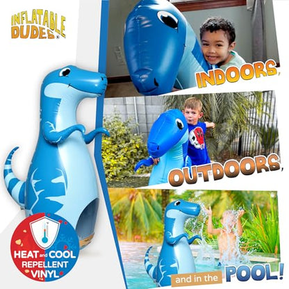 INFLATABLE DUDES Kids Punching Bag- Bop Bag | Sand-Base - color: Blue Raptor | Pre-filled with Sand, size: 47"