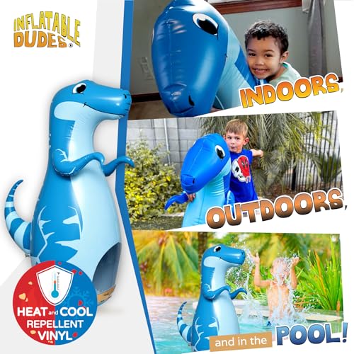 INFLATABLE DUDES Kids Punching Bag- Bop Bag | Sand-Base - color: Blue Raptor | Pre-filled with Sand, size: 47"