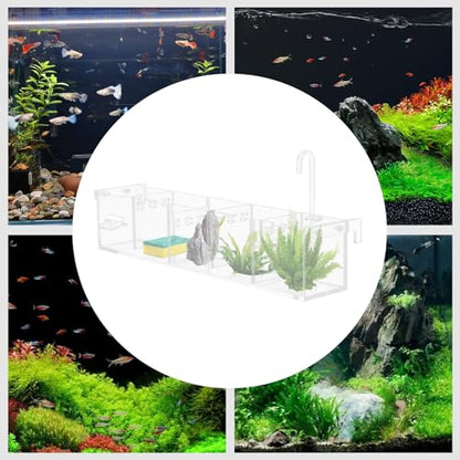 Acrylic Aquarium Box Filter, 5 Grids Small Aquarium Filter Fish Tank Filter Box Drainage Plate Clear Shell Hanging Mounting (Suitable Thickness of Tank: 10mm/0.39in)