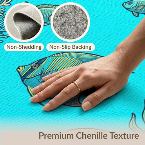 4'x6' Washable Modern Fish Area Rug, Turquoise Flatwoven Floor Mat Non-Slip Chair-Friendly Carpet for Home Office, Gaming Room, Under Desk | Ref:1909343