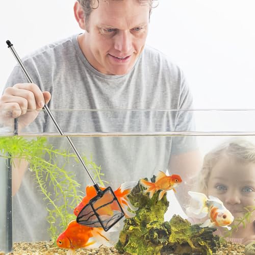 4 Inch Aquarium Fish Net for Betta Fish Tank Nano Nylon Net with Extendable Handle 10-25 Inch, 1 Yr Warranty