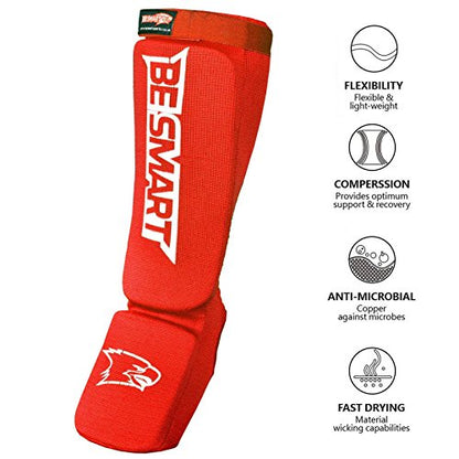 BS Shin Instep Pads MMA Leg Foot Guards Muay Thai Kick Boxing Guard Protector - color: Red, size: Medium