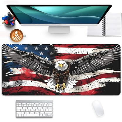 American Flag Mouse Pad,USA Bald Eagle Desk Pad,Large Extended Gaming Floral Mouse Mat with Stitched Edges,Non-Slip Rubber Base Mouspad for Office Work Home(27.5X11.8 in) - color: American Eagle Flag