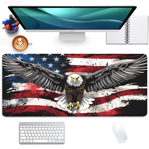 American Flag Mouse Pad,USA Bald Eagle Desk Pad,Large Extended Gaming Floral Mouse Mat with Stitched Edges,Non-Slip Rubber Base Mouspad for Office Work Home(27.5X11.8 in) - color: American Eagle Flag