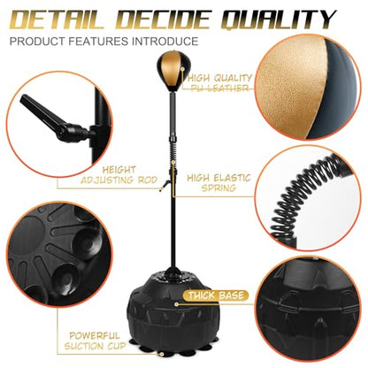 INNOLIFE Standing Reflex Speed Bag with Thick Base (Golden Black) | Adjustable Height & Reinforced Spring