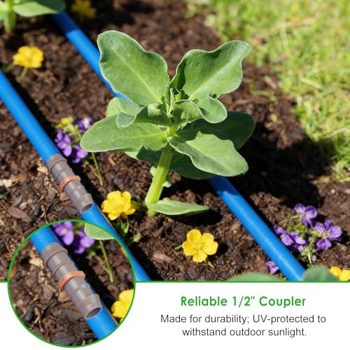 Drip Irrigation Barbed Coupling Fittings: 25 Pieces 1/2 Inch Drip Line Coupler Connectors for 1/2" Drip Irrigation Tubing Irrigation System Replacement Parts for Sprinkler Systems
