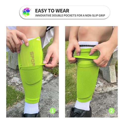 Toddler Kids Youth Soccer Shin Guards with Sleeves for Ages 3-15 - color: Green, size: S ( 3'3" - 3'10" Tall )