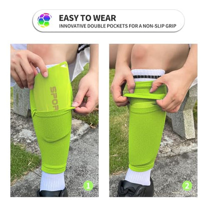 Toddler Kids Youth Soccer Shin Guards with Sleeves for Ages 3-15 - color: Green, size: S ( 3'3" - 3'10" Tall )