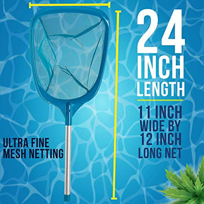 U.S. Pool Supply Professional Spa, Hot Tub, Pool Hand Leaf Skimmer Net with Aluminum Pole - Deep Ultra Fine Mesh Netting Bag Basket, Clean The Finest Debris - Pond Small Kid Kiddie Inflatable Pool - size: 12" Pole (Leaf Skimmer)