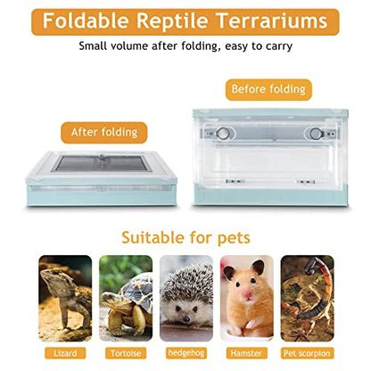 Travel Portable Foldable Terrarium Kits for Reptiles -Heat-Resistant Material, Easy to Move with Wheels, Includes Plant, Feeding Bowl, and Carpet for Snakes, Lizards, Tortoises, and Leopard