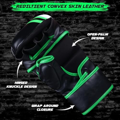 Hybrid MMA Sparring Gloves for Grappling, Kickboxing, and Open Palm Martial Arts - color: Green, size: Medium