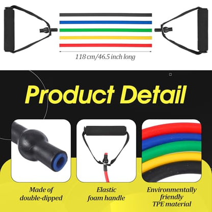 11 Pcs Resistance Bands with Handles Set, 5X Resistance Loop Bands (TPE), 5X Exercise Band with Handles (10-30 lbs), Door Anchor for Home Gym, Strength Training, Portable Fitness