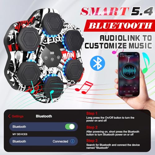 Music Boxing Machine, Smart Bluetooth Boxing Machine with Gloves, Wall Mounted Electronic Punching Machine for Adults Kids, 9 Modes 9 Speeds, LED Counting for Home Gym, Stress Relief Gift