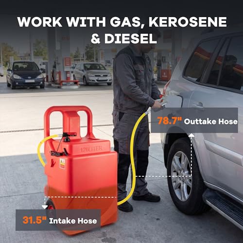 32 Gallon Fuel Transfer Caddy, 120L Portable Gas Caddy with 4 AA Battery Powered Pump for Gasoline Diesel, PE Diesel Transfer Tank, Manual Fueling Nozzle, for Easy Fuel Transportation - size: 32Gallon 3.8GPM