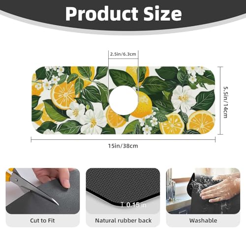 Faucet Draining Mat For Kitchen Sink, Yellow Lemons Green Leaves Diatom Mud Absorbent Drain Pad For Bathroom Kitchen Sink Splash Guard Drying Mat - color: Yellow Lemons Green Leaves