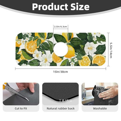 Faucet Draining Mat For Kitchen Sink, Yellow Lemons Green Leaves Diatom Mud Absorbent Drain Pad For Bathroom Kitchen Sink Splash Guard Drying Mat - color: Yellow Lemons Green Leaves