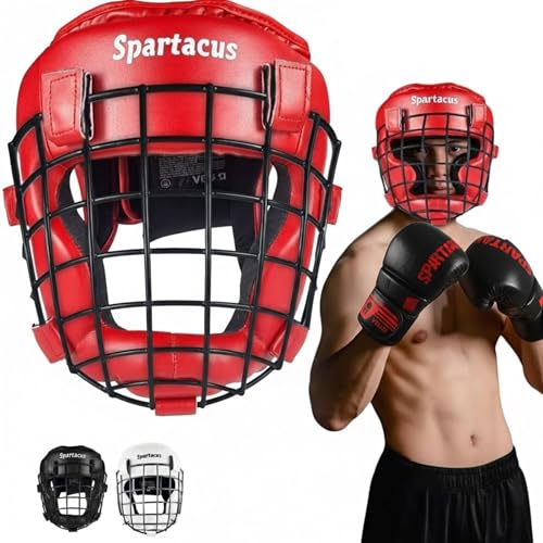Boxing Headgear with Removable Face Grill, Maya Hide Leather MMA Head Guard for Sparring, Muay Thai, Kickboxing & Karate � Non-Slip, Protective Helmet for Men & Women - color: Red, size: Medium