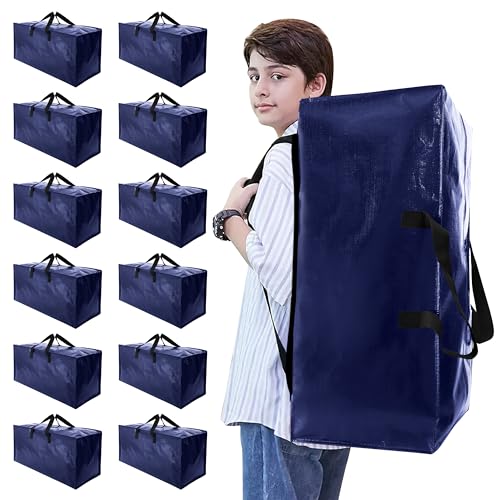 Heavy Duty Moving Bags with Backpack Straps and Strong Handles, Alternative to Moving Boxes and Storage Totes for Dorm Room Essentials, 12 Pack, Blue - color: Blue, size: 93 L - 12 pcs - Backpack