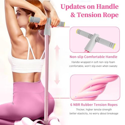 Pedal Resistance Band with Handle, Durable 6-Tube Exercise Bands (Pink & Gray)