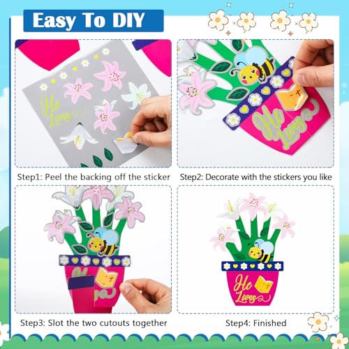 Frienda 48 Sets Easter Religious Crafts Easter He is Risen Christian Crafts DIY Hand-Print He is Risen Arts Kit for Activities Party - style: Handprint