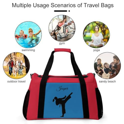 Custom Name Taekwondo Karate Duffle Bag,Personalized Martial Arts Gear Bag for kids Boy Girls,Water-Resistant Sparring Equipment Red - color: Taekwondo Karate-12