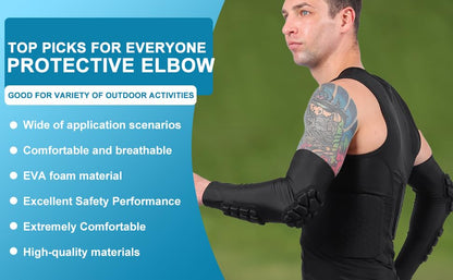 Padded Arm Sleeves Elbow Forearm Crashproof Pads Protection for Football Basketball Volleyball Soccer 2 Pack - size: Large