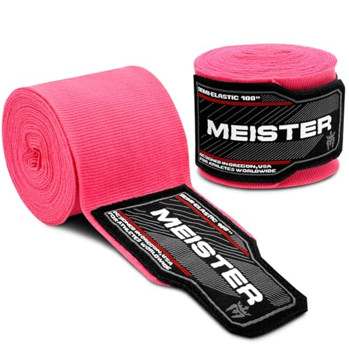 Meister Junior 108" Semi-Elastic Hand Wraps for MMA & Boxing (Pair) | Premium cotton/spandex blend, sized for kids, women and smaller hands for boxing, MMA and Muay Thai - color: Pink