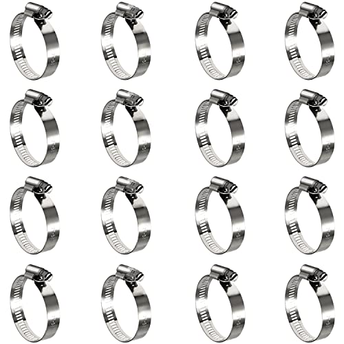 16 Pack Stainless Steel Hose Clamps, 1 inch to 2 inch Worm Gear Metal Hose Clamps for Pipe, Dryer Repair, Tubing and Fuel Line - size: 1" ~ 2"