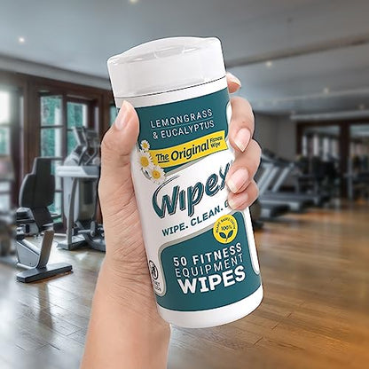 Wipex Fitness Equipment Wipes - EWG Verified - 50 Ct Original Natural Plant Based Gym Wipes for Equipment, Clean Surfaces at Home or Gym, Use as a Yoga Mat Cleaner, Lemongrass, Eucalyptus & Vinegar - size: 50 Count (Pack of 1)