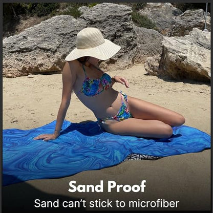 Microfiber Beach Towel - Quick Dry, Sand Free and Oversized 71x35 | Super absorbent, lightweight, swimming, gym, extra large, pool, cruise, camping, yoga, travel, compact, carry bag, vacation - color: Laguna