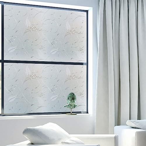 Frosted Privacy Glass Window Film, Vinyl Decorative Window Decals, Static Clings No-Glue Removable Window Film for Home Bathroom Living Room (17.5 x 157.4 inch) - size: 17.5'' x 157.4'' (44.5 x 400 cm)