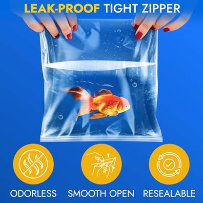 14" x 20" Reclosable Plastic Zip Bags, Pack of 100, 6 Mil Heavy-Duty Clear Poly Bags, Resealable for Food, Clothes, Hardware, Jewelry - size: 14"W x 20"H