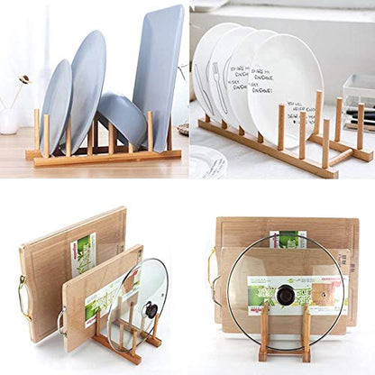 INNERNEED Bamboo Wooden Plate Racks Dish Stand Holder Kitchen Storage Cabinet Organizer for Dish/Plate/Bowl/Cup/Pot Lid/Cutting Board (Pack of 4) - size: Pack of 4