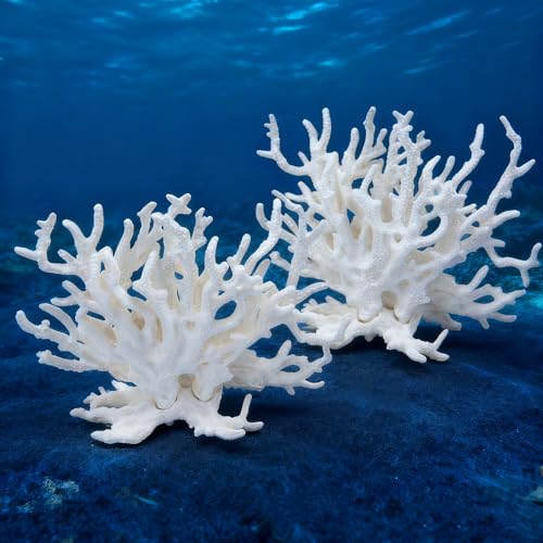 2 Pcs Artificial Aquarium Coral Reef Decor White | PVC, Faux, Fish Tank Ornament, Landscape Accessories