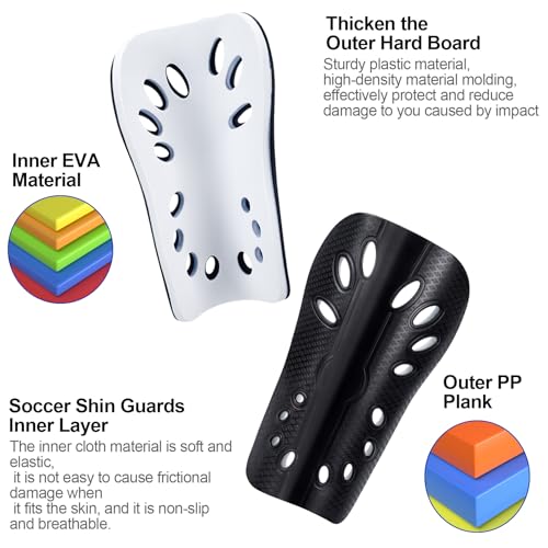 ANCIRS 2 Pair Soccer Shin Guards for Youth, Breathable Shin Guard Sleeves for Football Games, Protective EVA Cushion for Youth Men & Women - color: Black & White