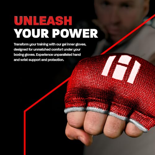 Hawk Padded Inner Gloves Training Gel Elastic Hand Wraps for Boxing Gloves Quick Wraps Men & Women Kickboxing Muay Thai MMA Bandages Fist Knuckle Wrist Wrap Protector Handwraps (Pair) - color: Red