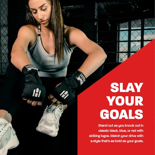 Hawk Padded Inner Gloves Training Gel Elastic Hand Wraps for Boxing Gloves Quick Wraps Men & Women Kickboxing Muay Thai MMA Bandages Fist Knuckle Wrist Wrap Protector Handwraps (Pair) - color: Black