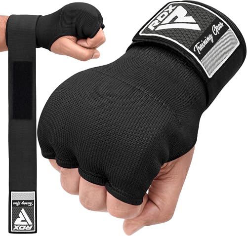 RDX Gel Boxing Hand Wraps Inner Gloves Men Women, Quick 100cm Long Wrist Straps, Elasticated Padded Fist Under Mitts Protection, Muay Thai MMA Kickboxing Martial Arts - color: Black, size: Large