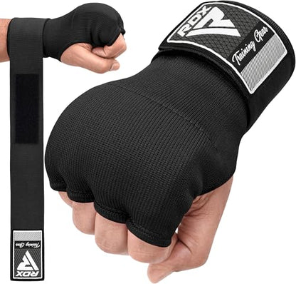 RDX Gel Boxing Hand Wraps Inner Gloves Men Women, Quick 100cm Long Wrist Straps, Elasticated Padded Fist Under Mitts Protection, Muay Thai MMA Kickboxing Martial Arts - color: Black, size: Small